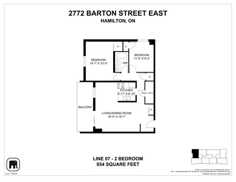 A floor plan for a property at 2772 Barton Street East in Hamilton, Ontario, Canada.